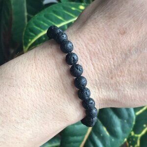 Men's Black Lava Stone Stretch Bracelet - 8mm Beads